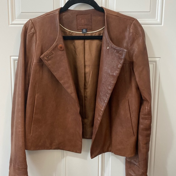 Banana Republic cropped leather jacket - rich brown, size small - Picture 2 of 3